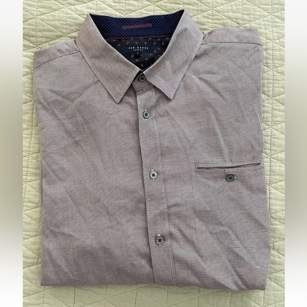 TED BAKER LONDON Hidden Button Down Collar Nail Head Sport Shirt in Wine Size 7